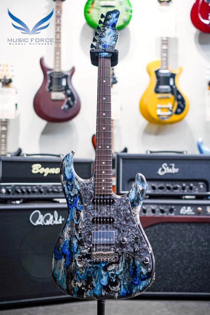 James Tyler USA Studio Elite HD-Black and Blue Shmear Semi-Gloss SSH w/Faux Matching Headstock, Black Pearl PG, Midboost &amp; Bypass Button (2022년산/신품) - 22192