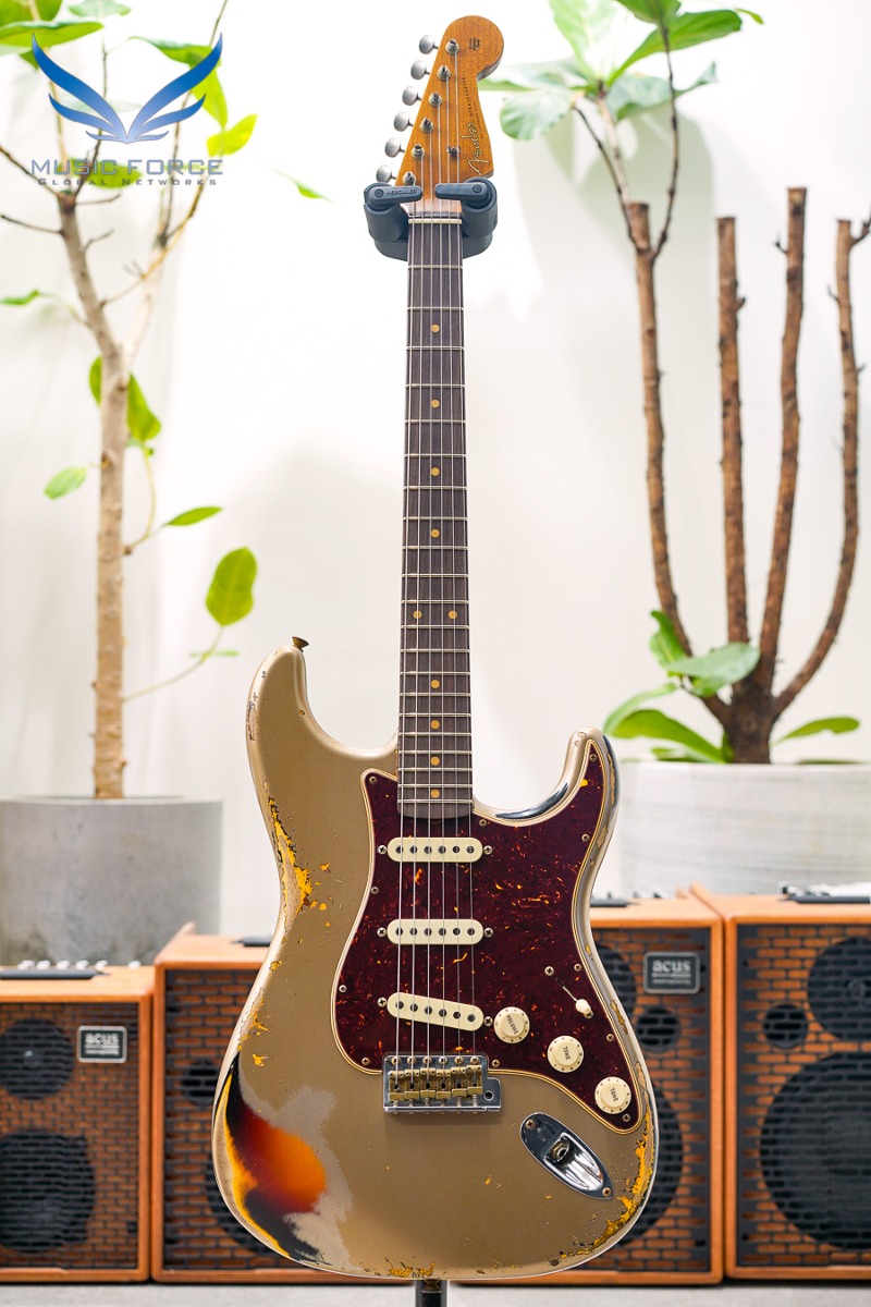 [2024 새봄맞이세일! (~5/31까지)]  Fender Custom Shop Limited Edition 1961 Strat Heavy Relic-Aged Shoreline Gold over 3 Tone Sunburst w/Roasted Maple Neck &amp; Tortoise Pickguard (2022년산/신품) - CZ558650