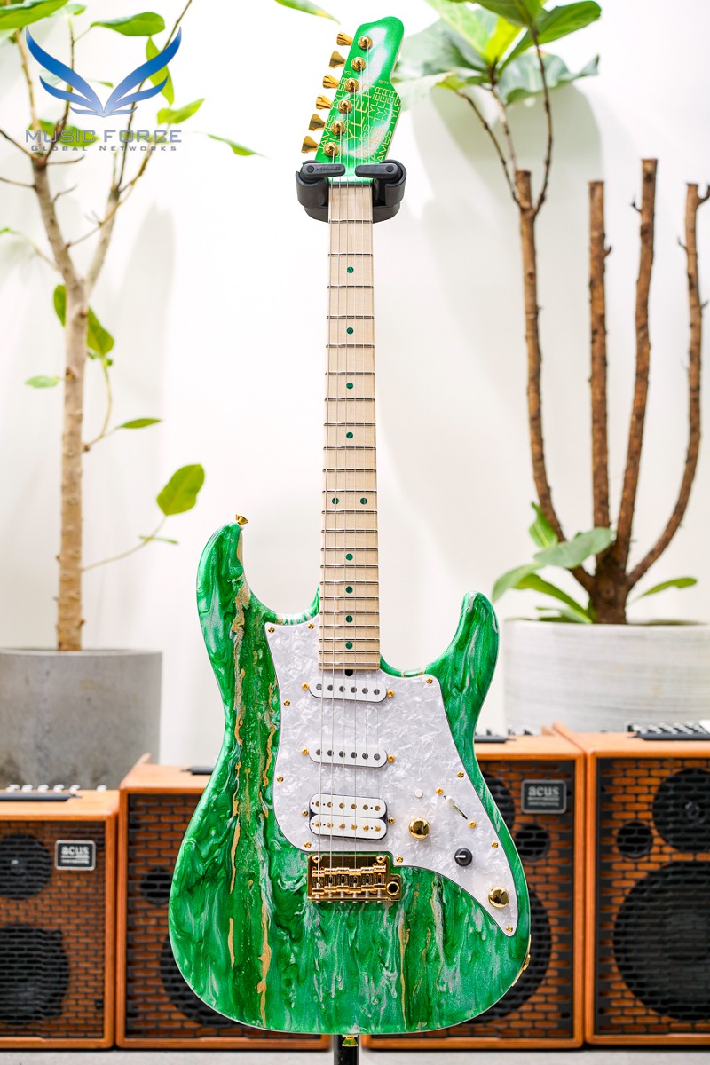 [Autumn Sale! (~10/31까지)] James Tyler USA Studio Elite HD-Green Shmear Semi-Gloss SSH w/Maple FB, Banded Malachite Inlay, Faux Matching Headstock, Gold HW, Midboost &amp; Bypass Button (2023년산/신품) - 23336